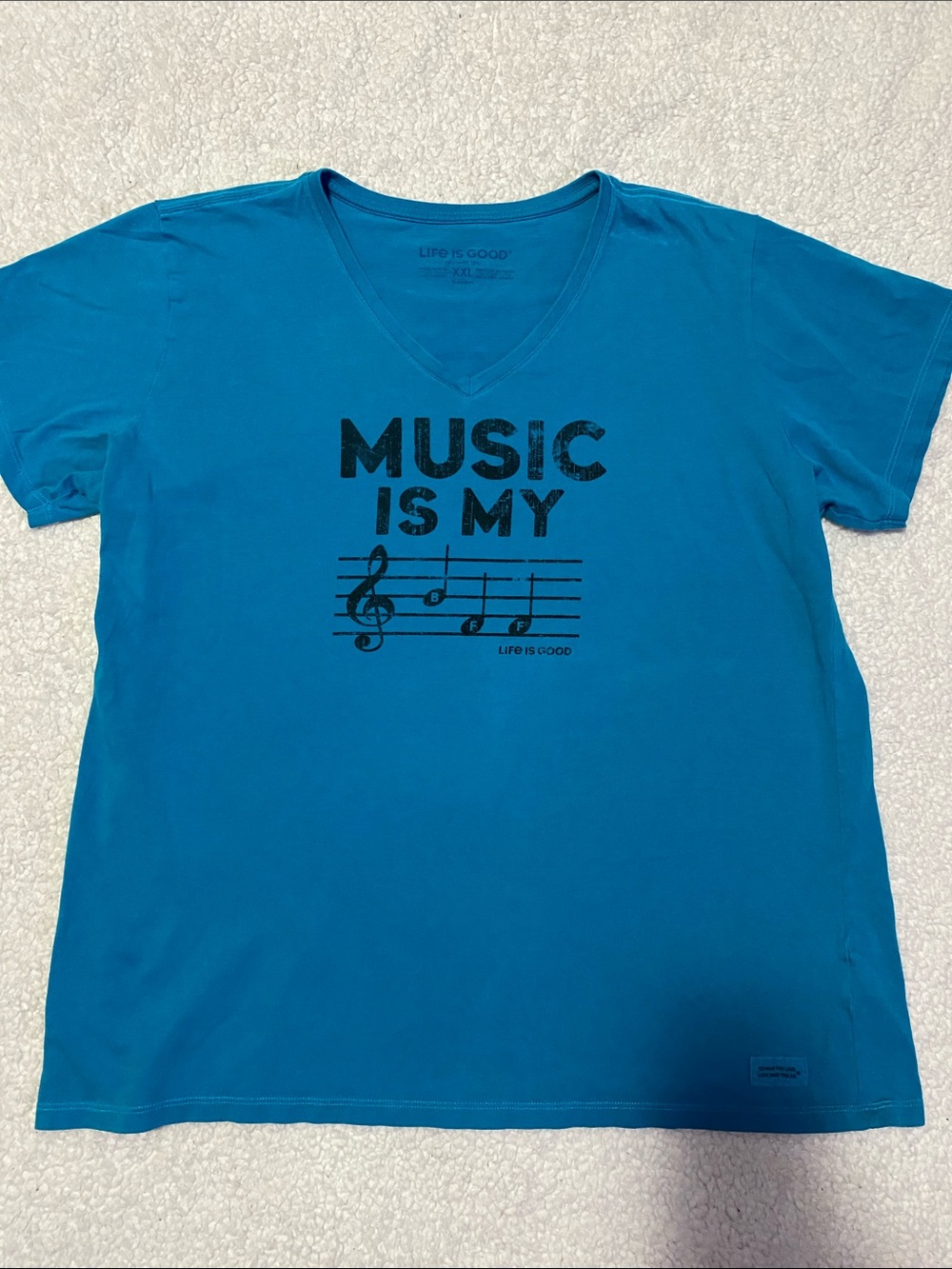 Life Is Good Teal V-Neck Tee 'Music Is My”  women’s size XXL